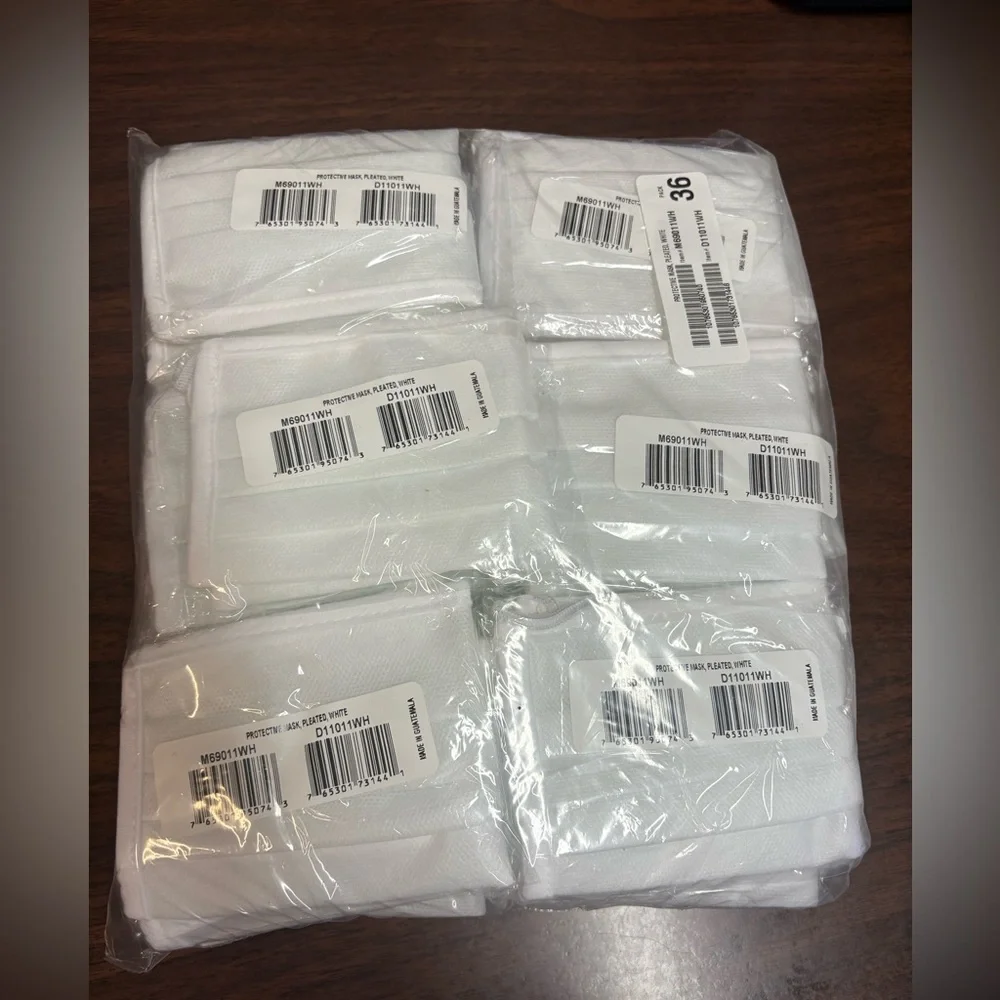 Pack of 36 Protective White Pleated Face Masks Individually Wrapped